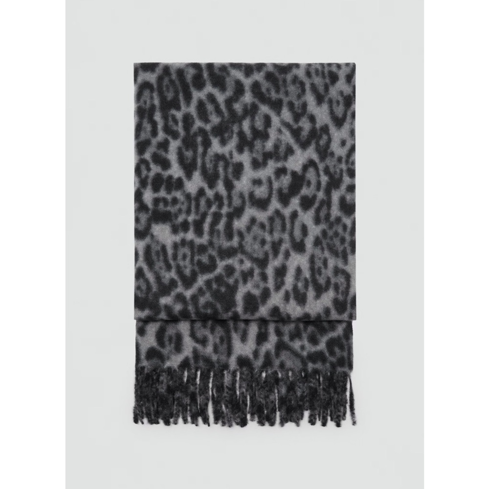 Mango Black and Gray Leopard Print Scarf -Never Worn
